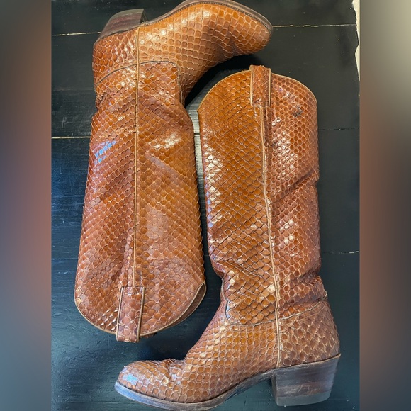 Tony Mora Western Boots Exotic Snakeskin Knee High Women’s 8 B Cognac Brown Vtg - Picture 7 of 9